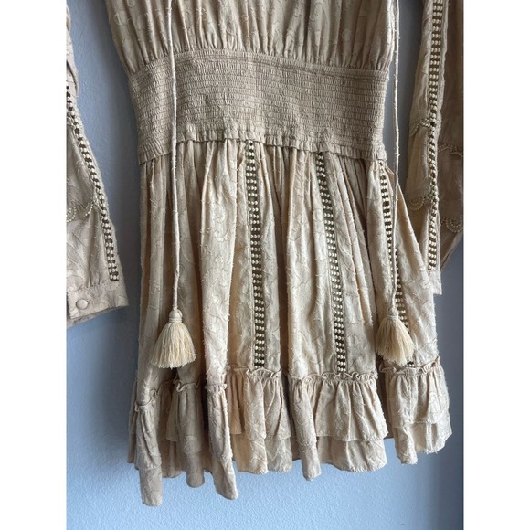 Hemant and Nandita Mavi Mini Dress Smocked Embroidered‎ in Nude Size XS - Picture 4 of 7